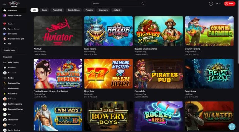 Casino777.lv Galvenās lapas ekrānšāviņš